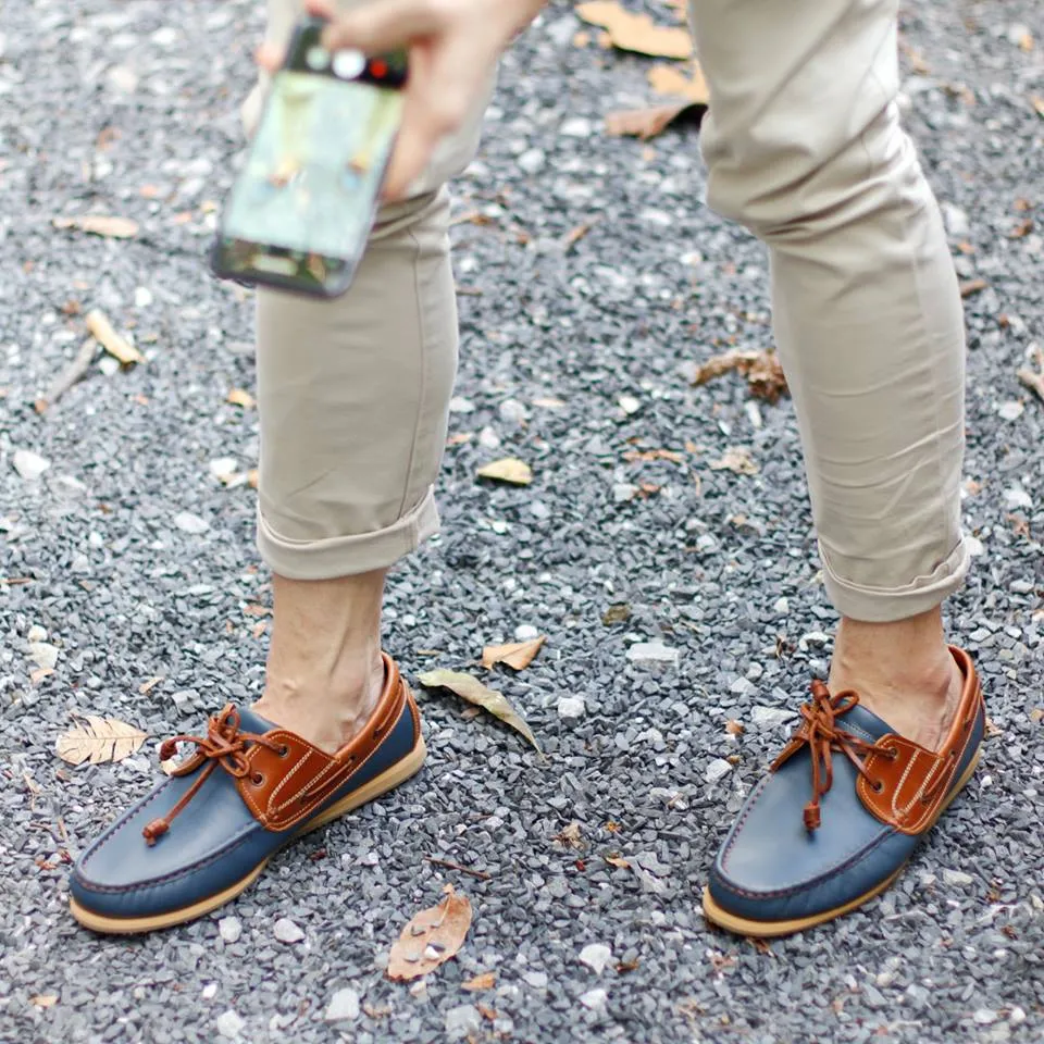 The Punter's Boat Shoes - Navy and Beige