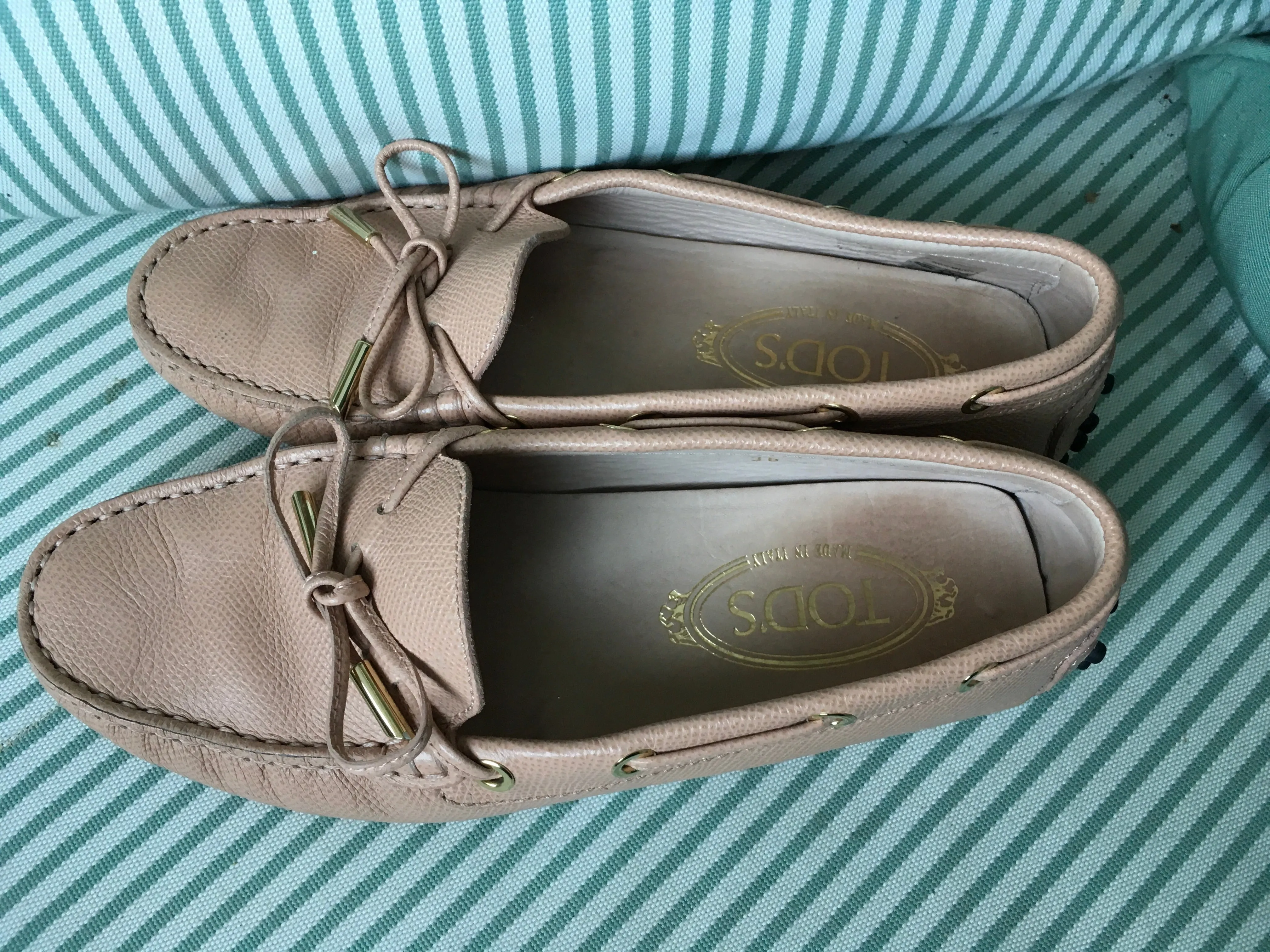 TOD'S Beige Leather Penny Moccasins Flats Driving Shoes Size 36 UK 3 US 6 Ladies