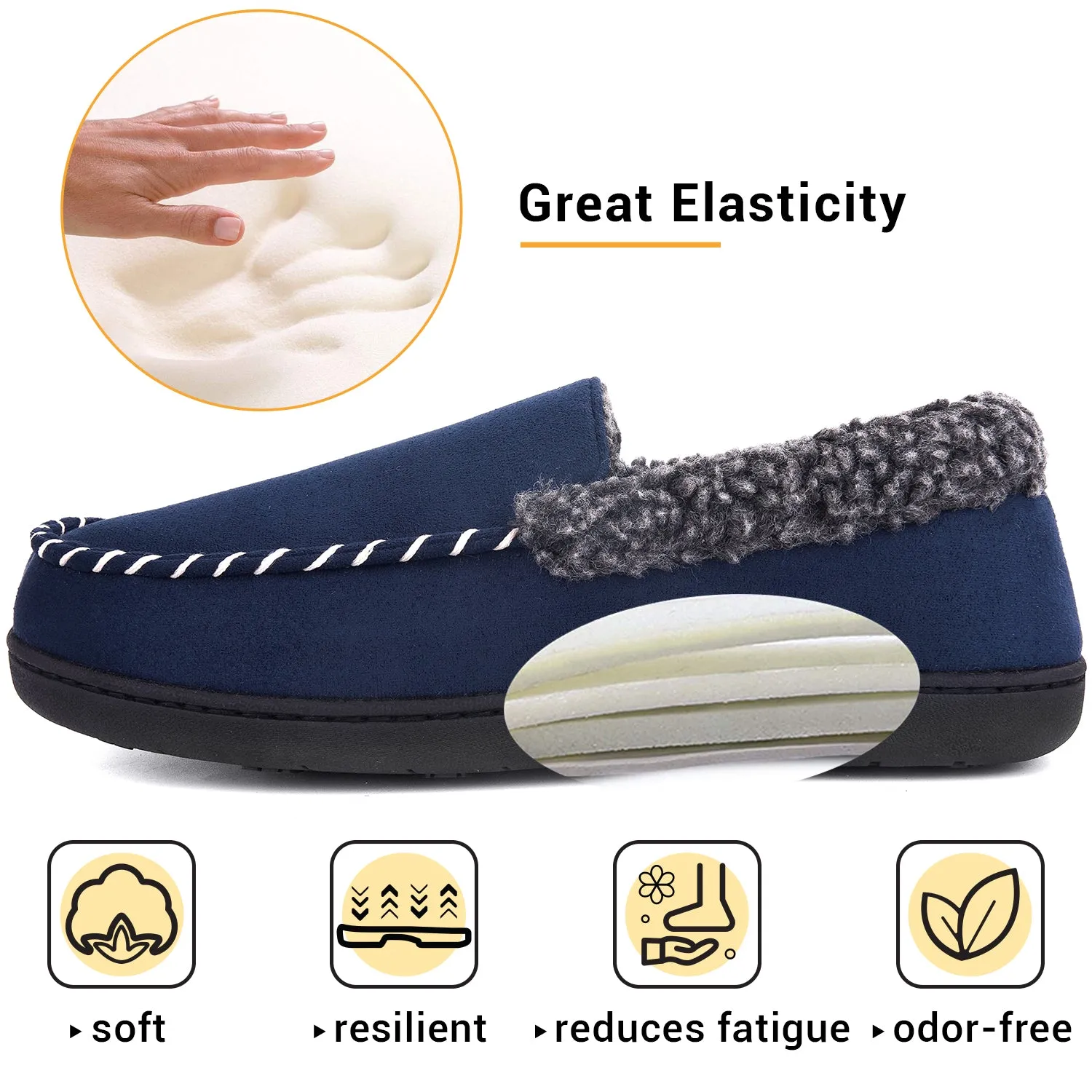 VONMAY Men's Moccasin Slippers Fuzzy House Shoes Fleece Home Memory Foam Indoor Outdoor