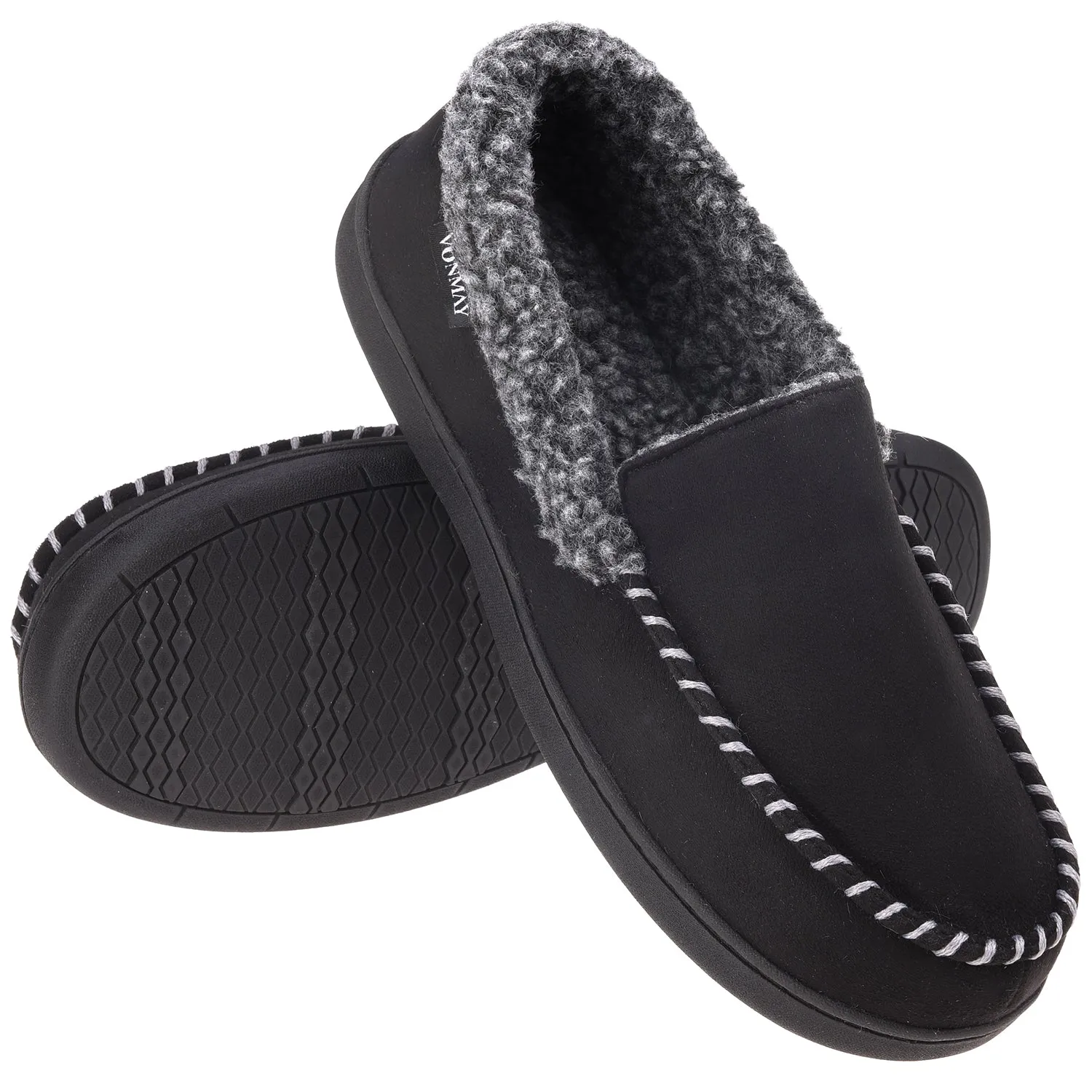 VONMAY Men's Moccasin Slippers Fuzzy House Shoes Fleece Home Memory Foam Indoor Outdoor