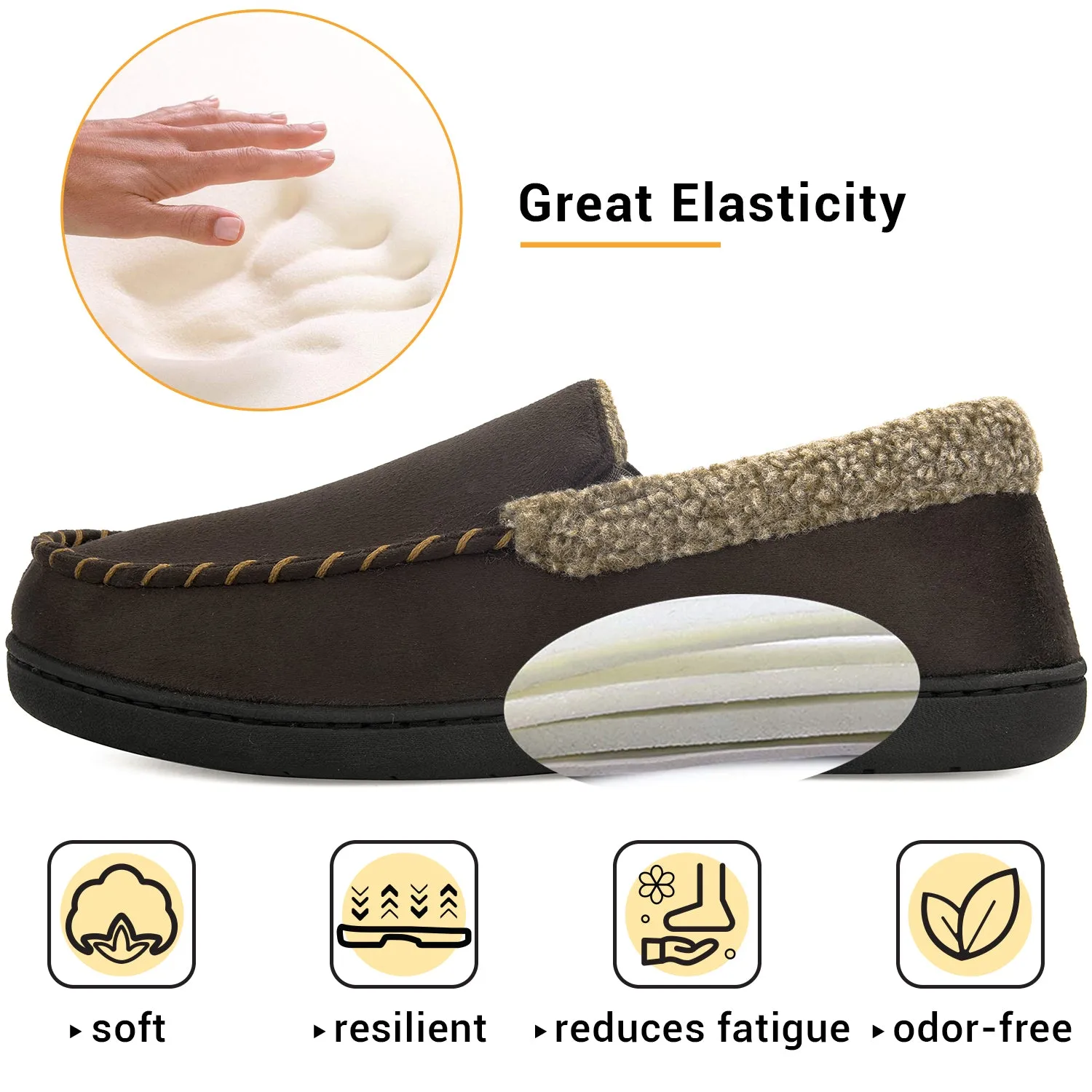 VONMAY Men's Moccasin Slippers Fuzzy House Shoes Fleece Home Memory Foam Indoor Outdoor