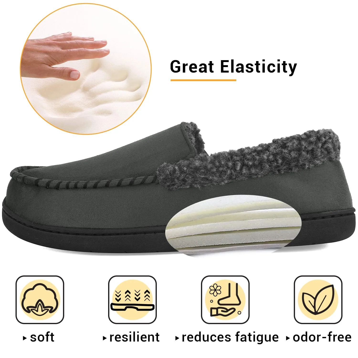 VONMAY Men's Moccasin Slippers Fuzzy House Shoes Fleece Home Memory Foam Indoor Outdoor
