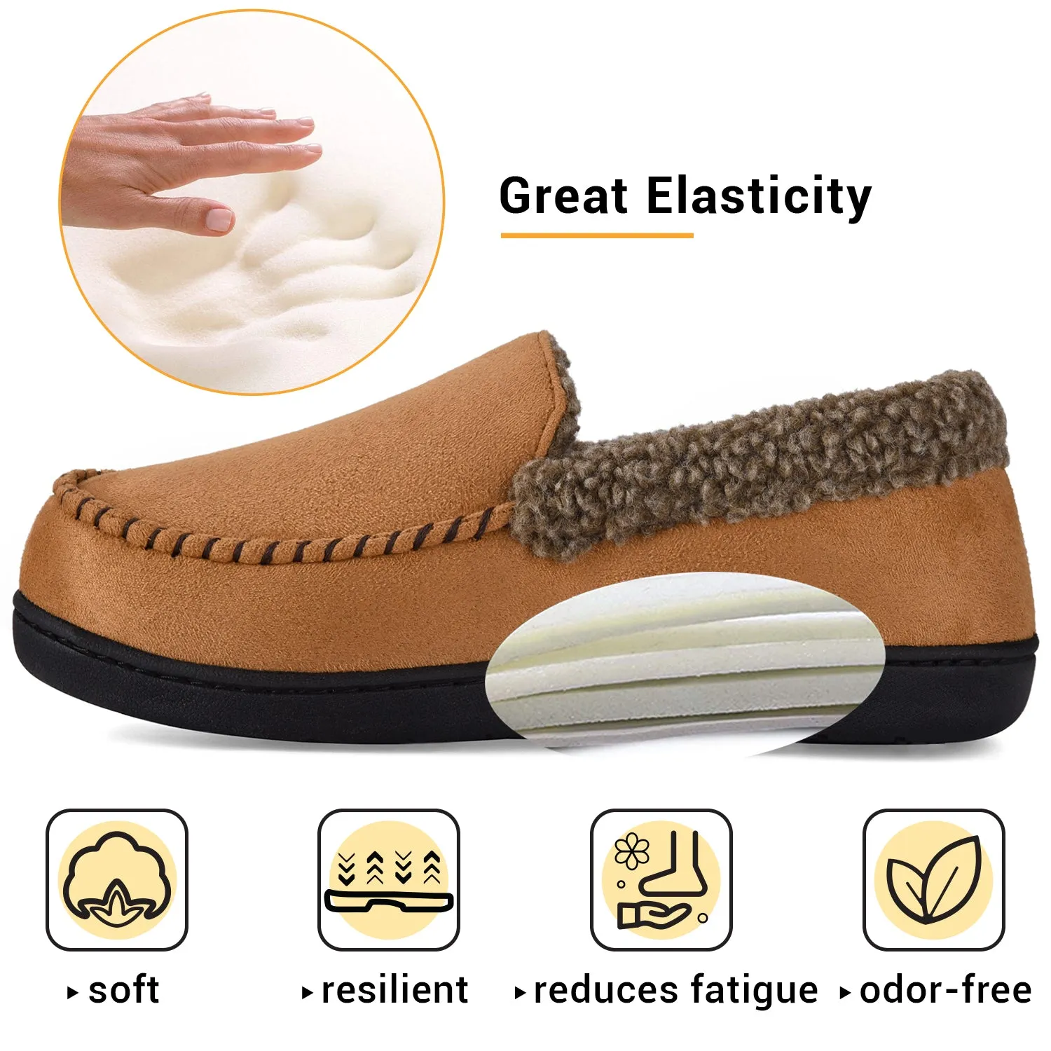 VONMAY Men's Moccasin Slippers Fuzzy House Shoes Fleece Home Memory Foam Indoor Outdoor
