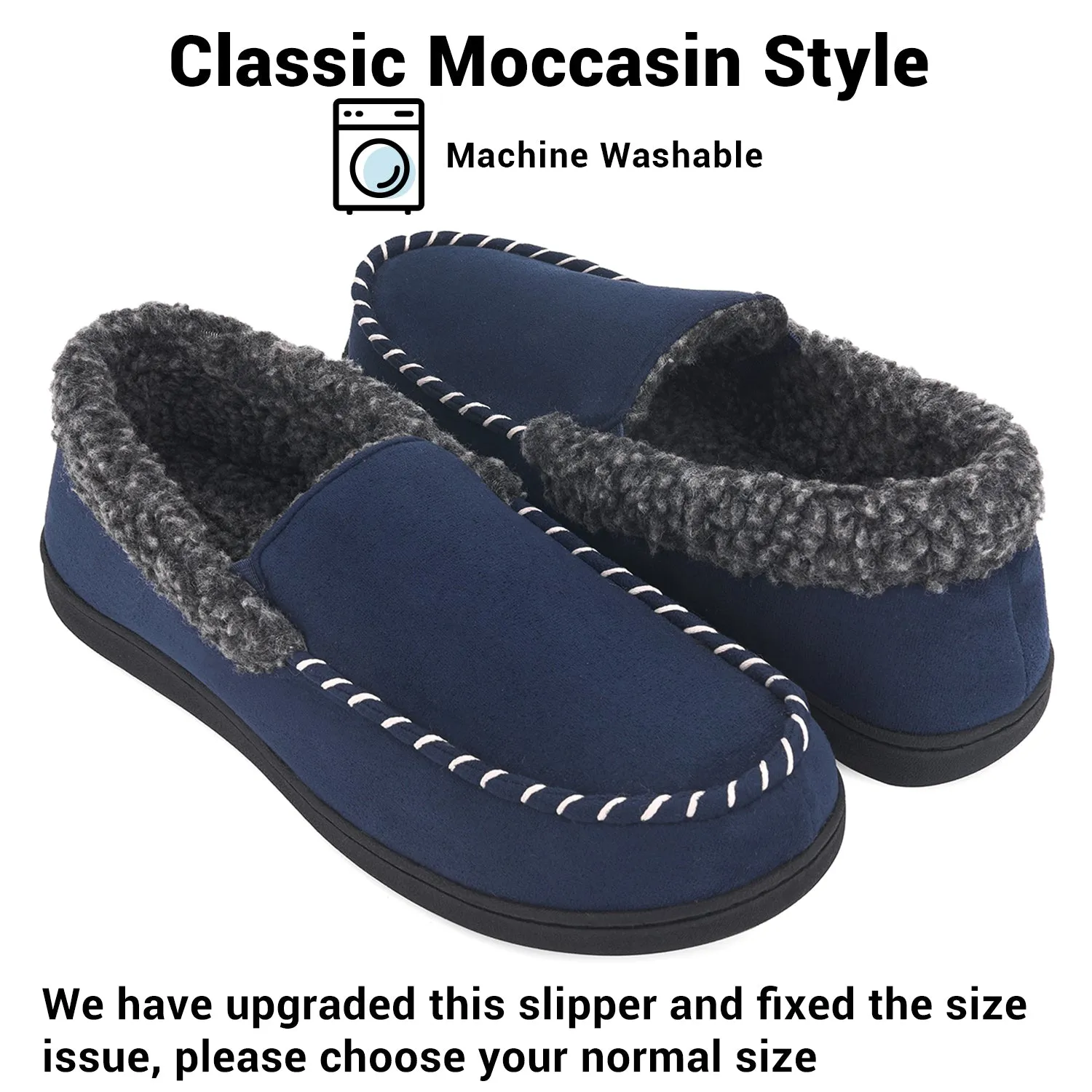 VONMAY Men's Moccasin Slippers Fuzzy House Shoes Fleece Home Memory Foam Indoor Outdoor