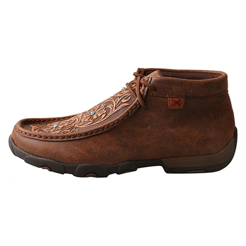 WDM0081 Twisted X Women’s Driving Moccasins – Brown/Tooled Flowers