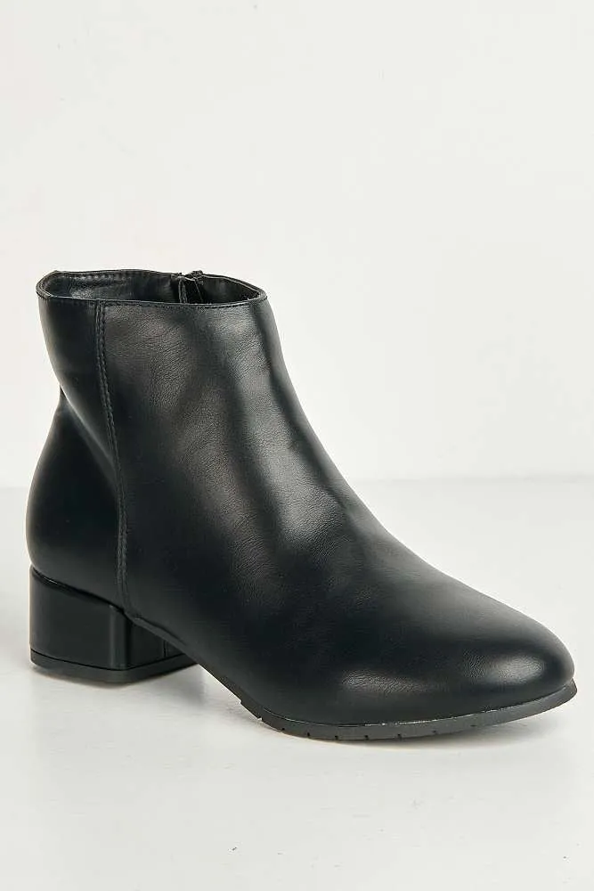 Wila Round Toe Low Block Heel Ankle Boots in Black Matt