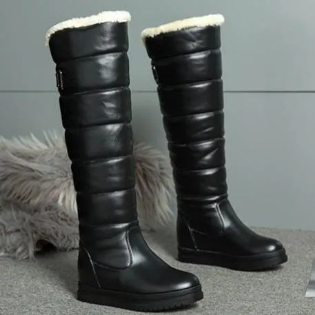 Women solid color platform winter faux fur knee high snow boots