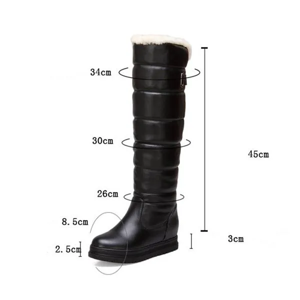 Women solid color platform winter faux fur knee high snow boots