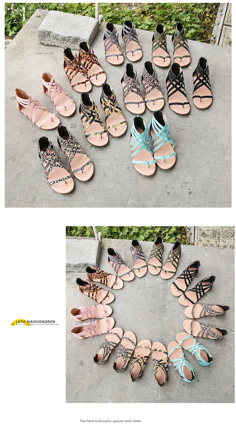 Women's Braided Cross Strap Back Zip Roman Shoes