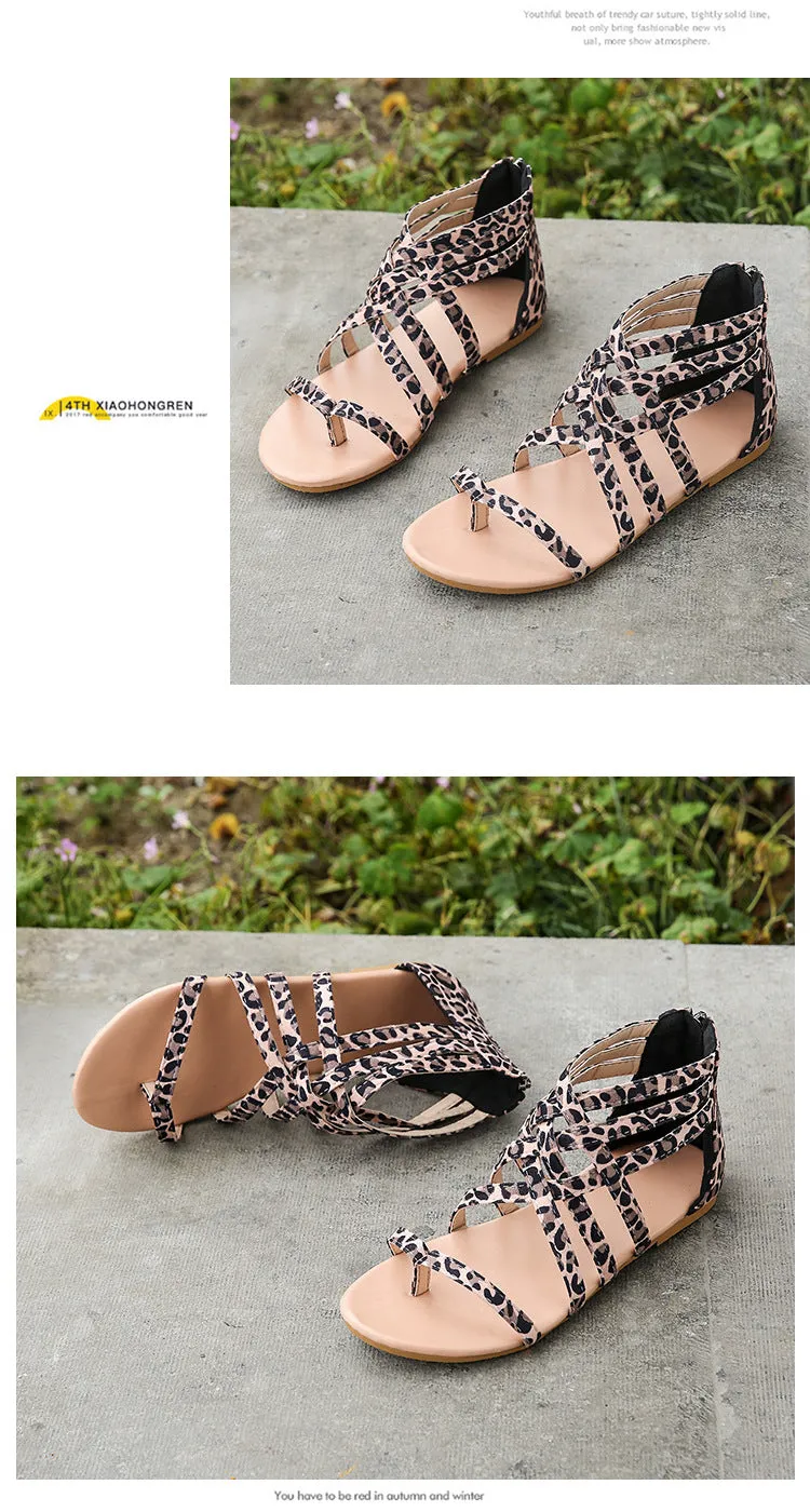 Women's Braided Cross Strap Back Zip Roman Shoes