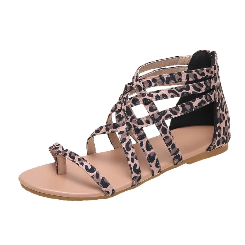 Women's Braided Cross Strap Back Zip Roman Shoes