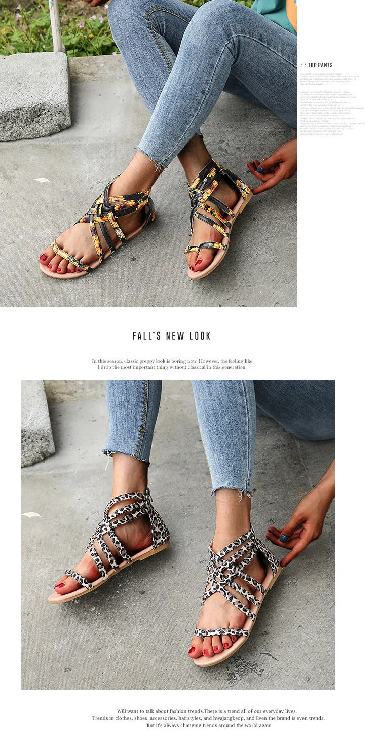 Women's Braided Cross Strap Back Zip Roman Shoes