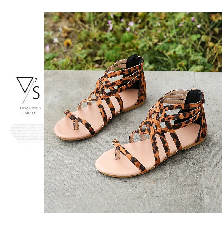 Women's Braided Cross Strap Back Zip Roman Shoes
