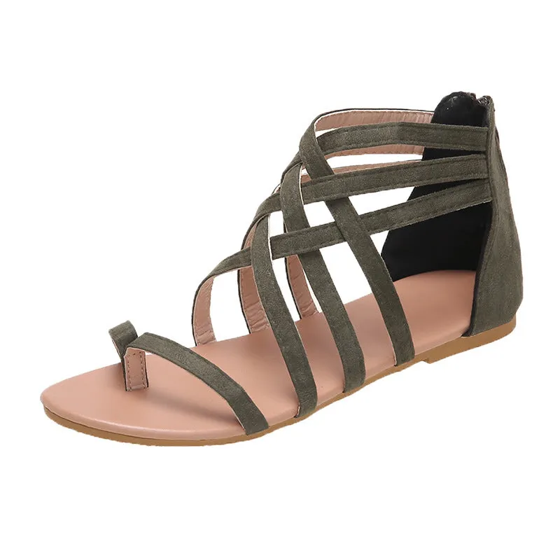 Women's Braided Cross Strap Back Zip Roman Shoes
