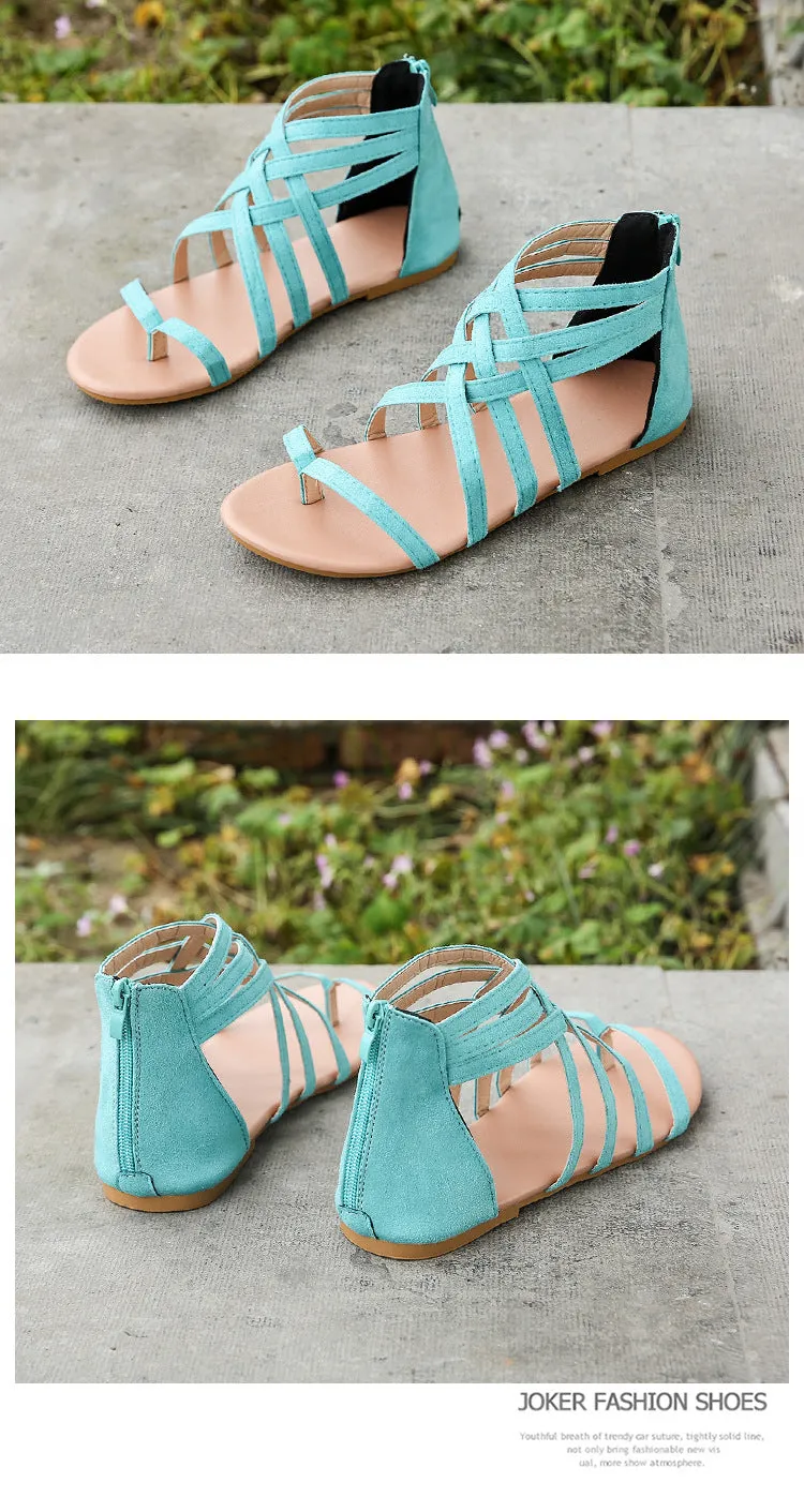 Women's Braided Cross Strap Back Zip Roman Shoes