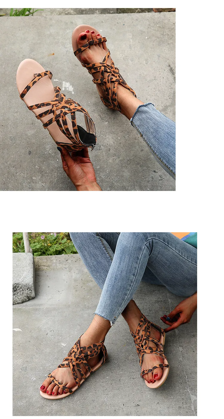 Women's Braided Cross Strap Back Zip Roman Shoes