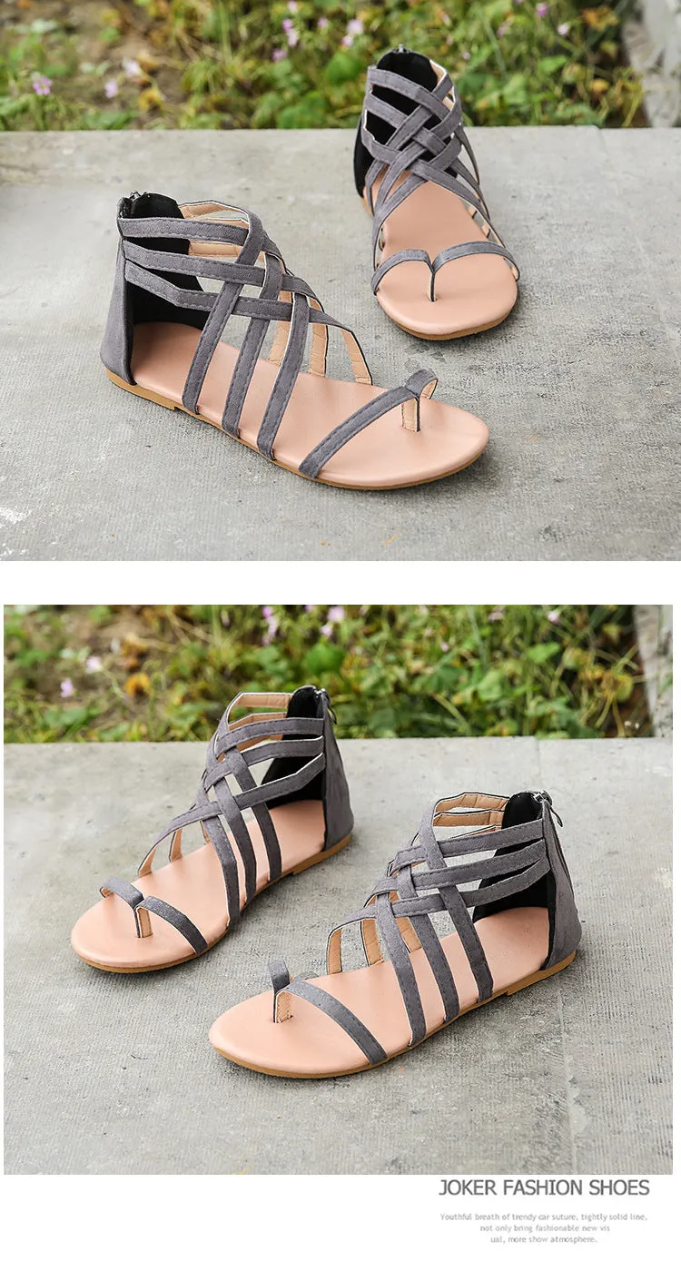 Women's Braided Cross Strap Back Zip Roman Shoes