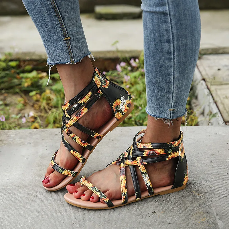 Women's Braided Cross Strap Back Zip Roman Shoes