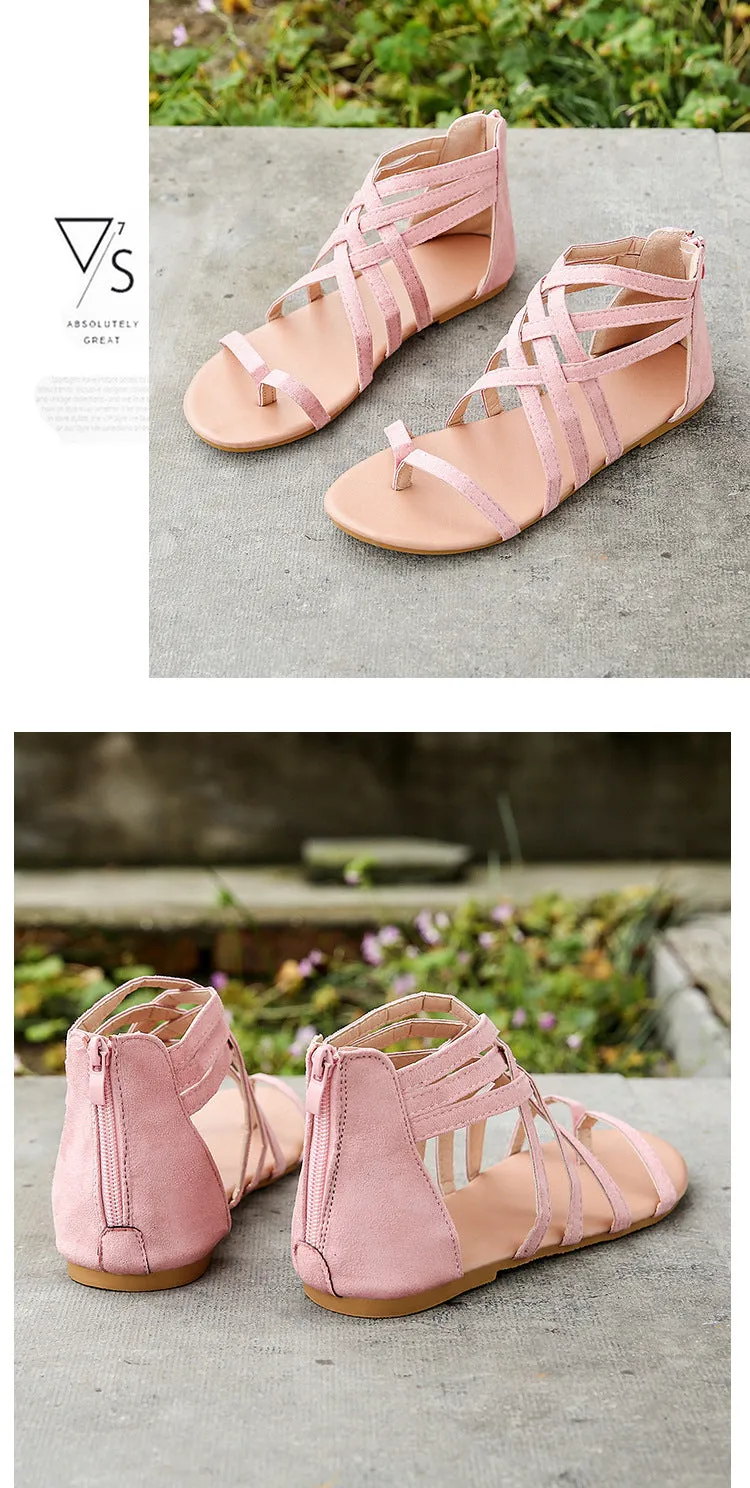 Women's Braided Cross Strap Back Zip Roman Shoes