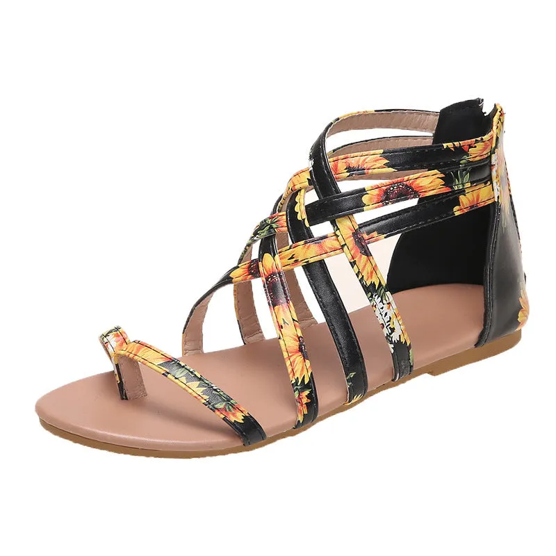 Women's Braided Cross Strap Back Zip Roman Shoes