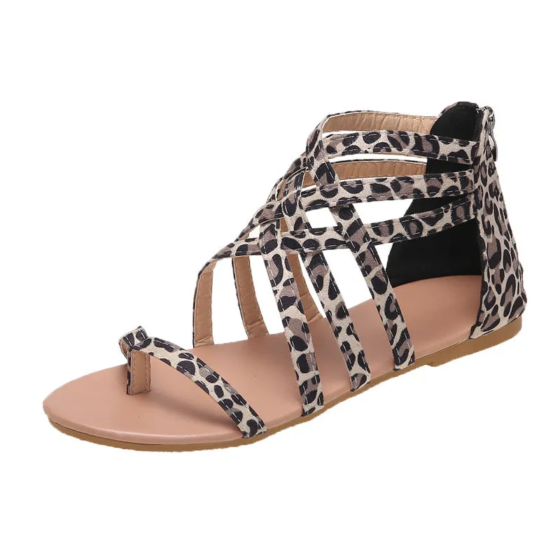 Women's Braided Cross Strap Back Zip Roman Shoes