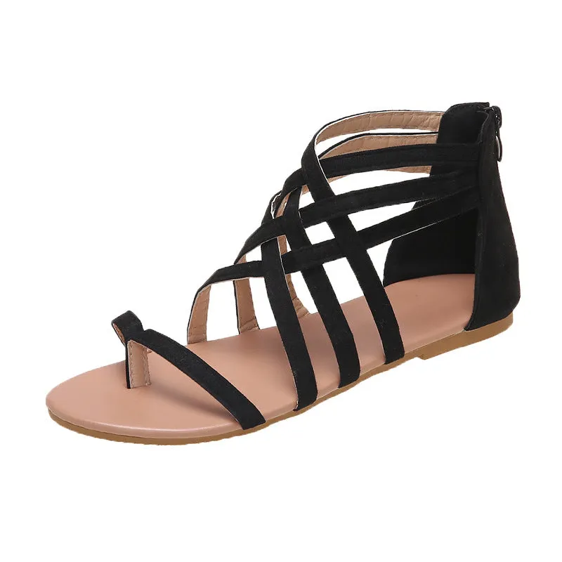 Women's Braided Cross Strap Back Zip Roman Shoes