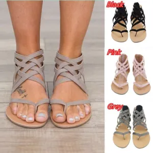 Women's Braided Cross Strap Back Zip Roman Shoes