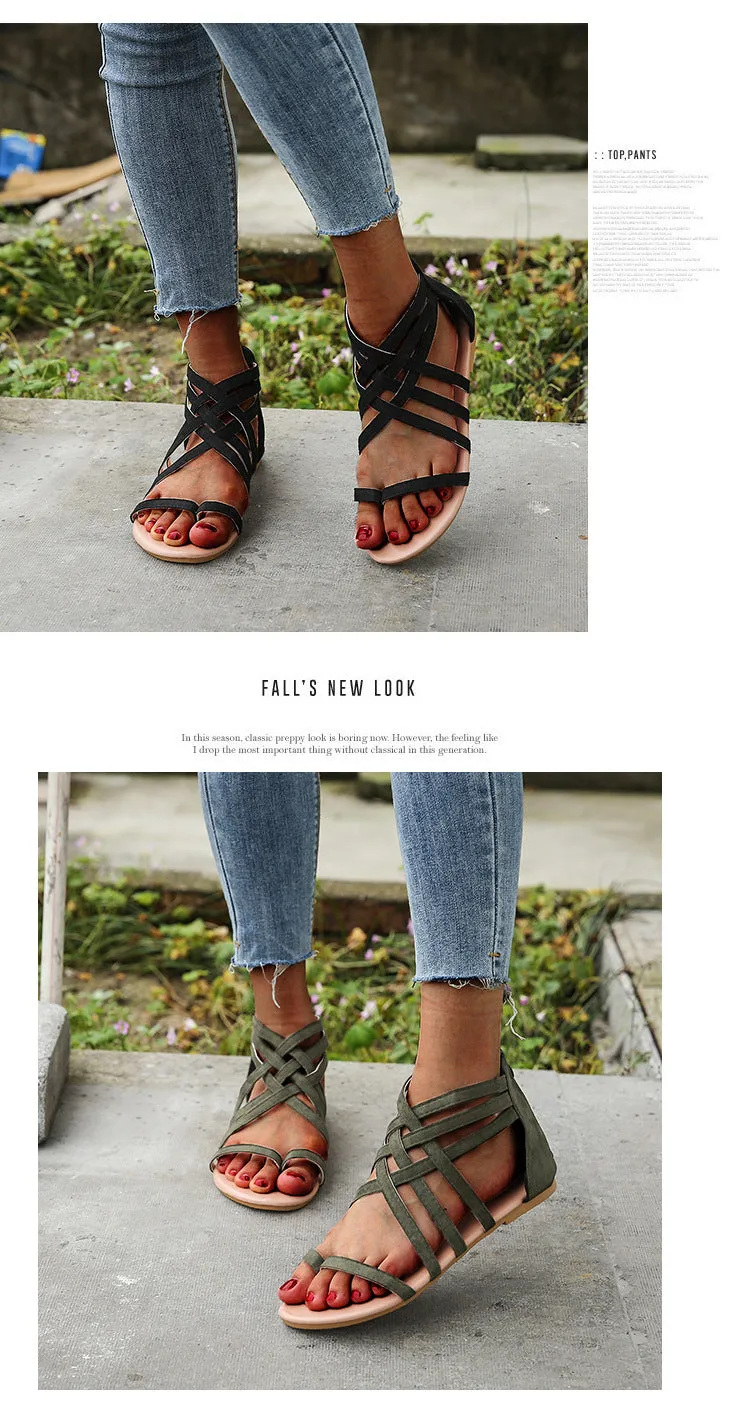 Women's Braided Cross Strap Back Zip Roman Shoes