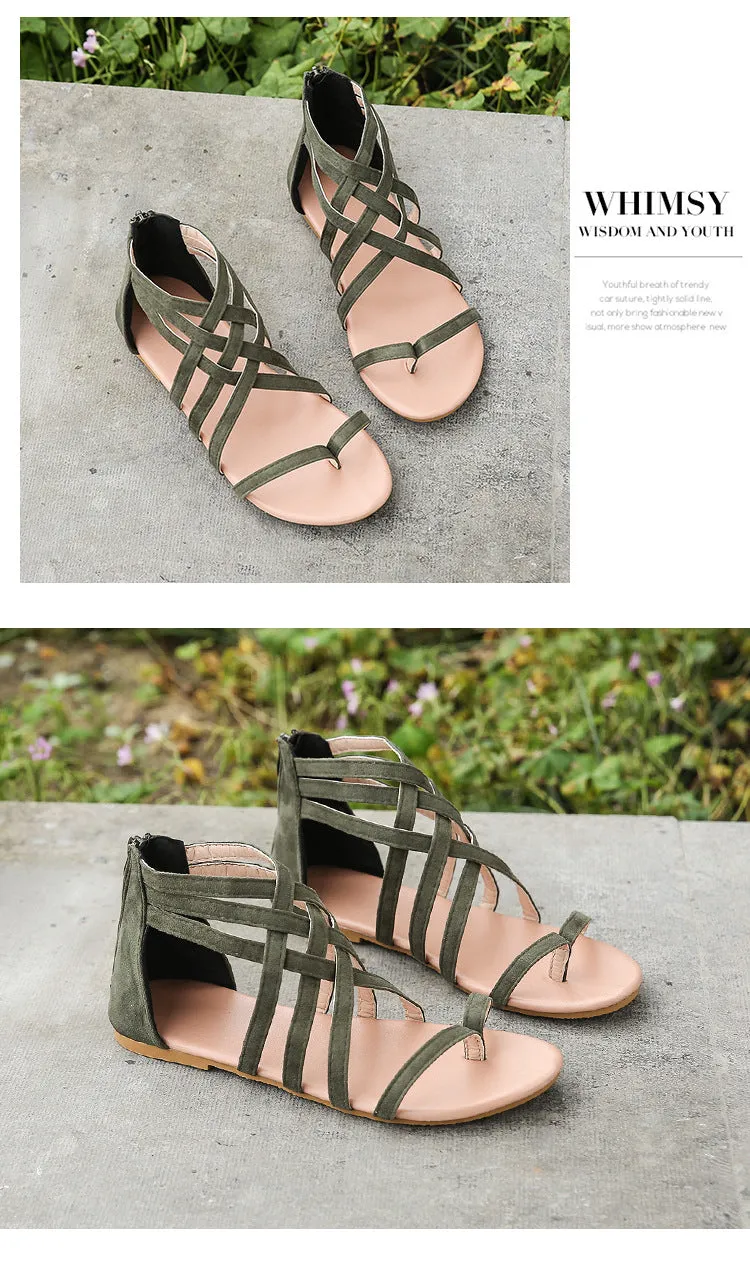 Women's Braided Cross Strap Back Zip Roman Shoes