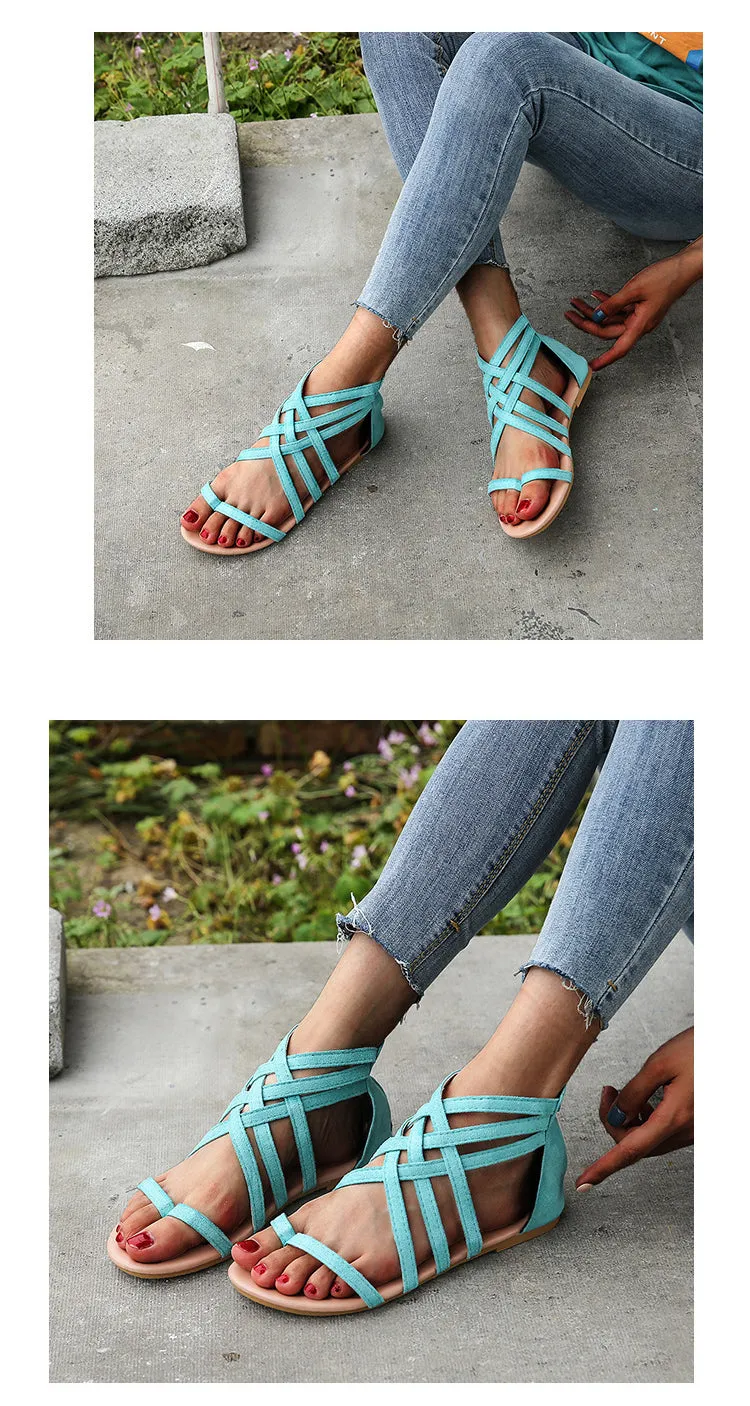 Women's Braided Cross Strap Back Zip Roman Shoes