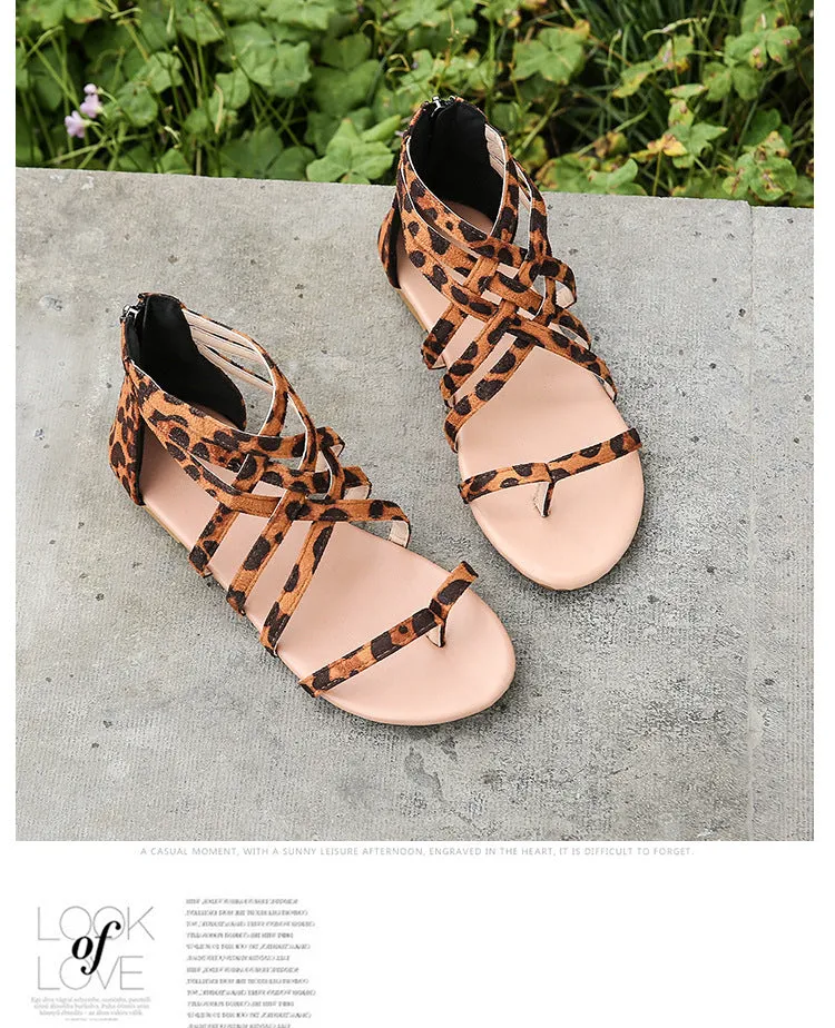 Women's Braided Cross Strap Back Zip Roman Shoes