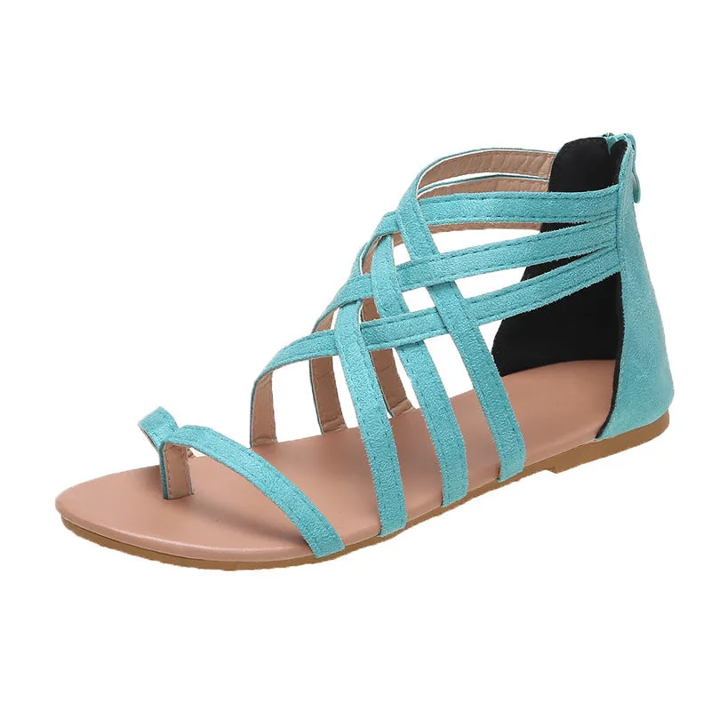 Women's Braided Cross Strap Back Zip Roman Shoes