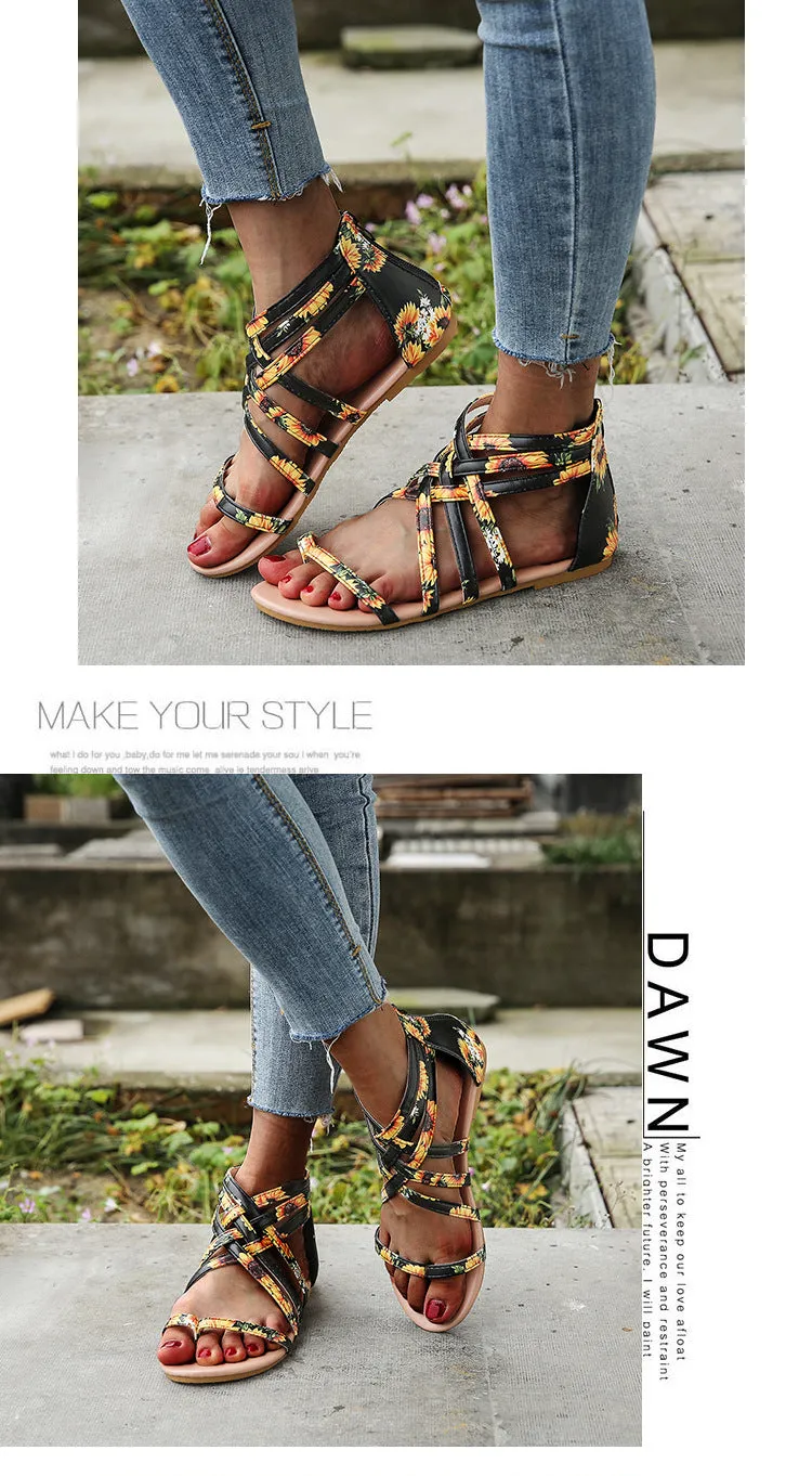 Women's Braided Cross Strap Back Zip Roman Shoes