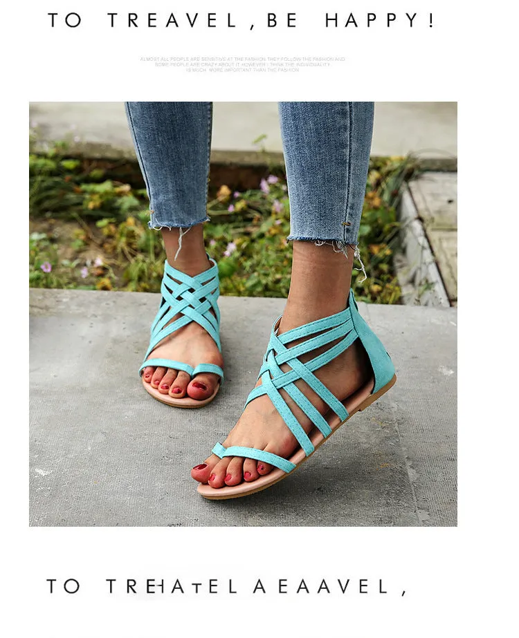 Women's Braided Cross Strap Back Zip Roman Shoes