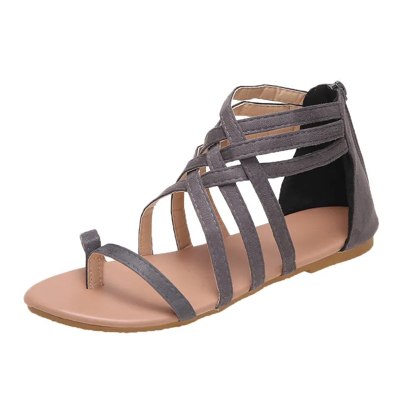Women's Braided Cross Strap Back Zip Roman Shoes