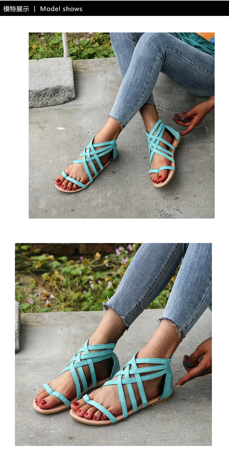 Women's Braided Cross Strap Back Zip Roman Shoes