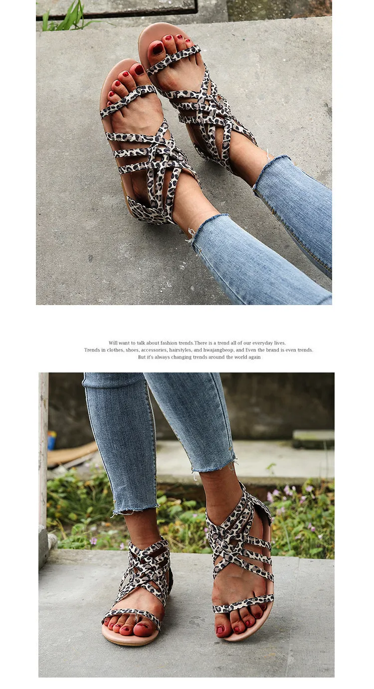 Women's Braided Cross Strap Back Zip Roman Shoes