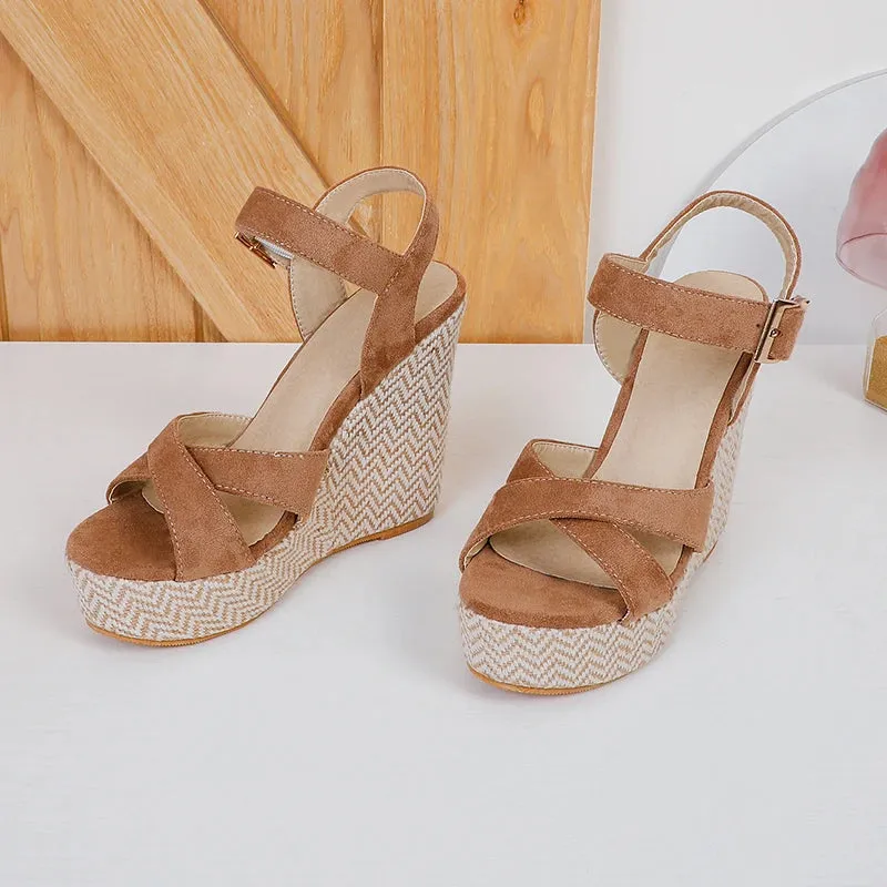 Women's Casual Shoes RC3332 Stretch Fabric Wedge Sandal With Platform