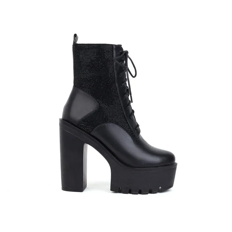 Women's Rhinestone High Heels Motorcycle Boots